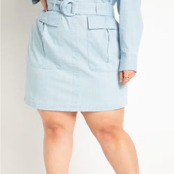 Eloquii Blue Mini Skirt with belt plus size - Picture 2 of 9